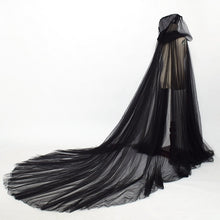 Load image into Gallery viewer, Halloween Costume for Women Hood Tulle Cape Cloak Black White Red Wedding Bridals Floor Length Soft Mesh Cloaks