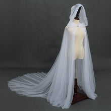 Load image into Gallery viewer, Halloween Costume for Women Hood Tulle Cape Cloak Black White Red Wedding Bridals Floor Length Soft Mesh Cloaks