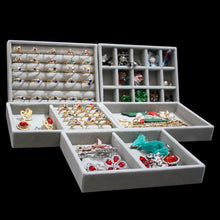 Load image into Gallery viewer, Handmade DIY Jewelry Box Drawer Storage Organizer Gray Soft Velvet Jewellery Earring Necklace Pendant Bracelet Tray 9 Options