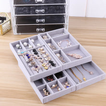 Load image into Gallery viewer, Handmade DIY Jewelry Box Drawer Storage Organizer Gray Soft Velvet Jewellery Earring Necklace Pendant Bracelet Tray 9 Options
