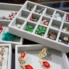 Load image into Gallery viewer, Handmade DIY Jewelry Box Drawer Storage Organizer Gray Soft Velvet Jewellery Earring Necklace Pendant Bracelet Tray 9 Options