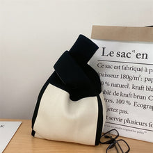 Load image into Gallery viewer, Handmade Knit Handbag Women Mini Knot Wrist Bag Japanese Casual Color Wide Stripe Plaid Tote Bag Student Reusable Shopping Bags