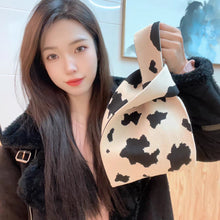 Load image into Gallery viewer, Handmade Knit Handbag Women Mini Knot Wrist Bag Japanese Casual Color Wide Stripe Plaid Tote Bag Student Reusable Shopping Bags