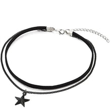Load image into Gallery viewer, Ladies Womens Two-Rows Black Choker Necklace with Black Chain and Pentagram Star Charm Pendant Multilayer Collar Necklace
