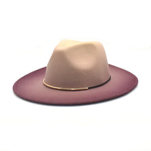 Load image into Gallery viewer, Gradient Large Brim Wool Vintage Felt Fedora Panama Hats Men Women Gentleman Elegant Gradient Rose for Lady Winter Autumn Caps