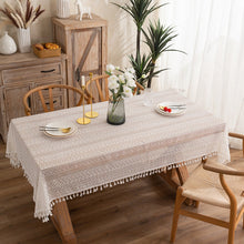 Load image into Gallery viewer, Hollow French Lace Beige Tablecloth Rectangular Wedding Birthday Party Decorative Table Cover Mantel Mesa Nappe with Tassel