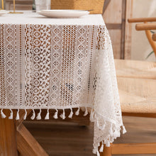 Load image into Gallery viewer, Hollow French Lace Beige Tablecloth Rectangular Wedding Birthday Party Decorative Table Cover Mantel Mesa Nappe with Tassel