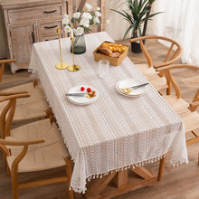 Load image into Gallery viewer, Hollow French Lace Beige Tablecloth Rectangular Wedding Birthday Party Decorative Table Cover Mantel Mesa Nappe with Tassel