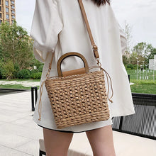 Load image into Gallery viewer, JIOMAY Straw Bags Summer 2023 Women Tote Bags Designer Handbags PurseS Weave Drawstring Closure Wooden Handle Beach Shoulder Bag