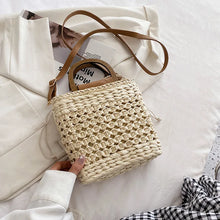 Load image into Gallery viewer, JIOMAY Straw Bags Summer 2023 Women Tote Bags Designer Handbags PurseS Weave Drawstring Closure Wooden Handle Beach Shoulder Bag