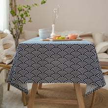 Load image into Gallery viewer, Japanese Style Cotton Linen Tablecloth Washable Rectangular Blue Sea Ripple Home Coffee Dining Table Fireplace Microwave Cover