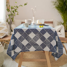 Load image into Gallery viewer, Japanese Style Cotton Linen Tablecloth Washable Rectangular Blue Sea Ripple Home Coffee Dining Table Fireplace Microwave Cover