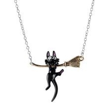 Load image into Gallery viewer, Kiki's Delivery Service Jiji Cat Broom Pendants Fashion Jewelry for Women Black Cat Hanging Wand Necklace Witches Jewelry