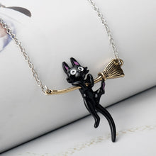 Load image into Gallery viewer, Kiki's Delivery Service Jiji Cat Broom Pendants Fashion Jewelry for Women Black Cat Hanging Wand Necklace Witches Jewelry