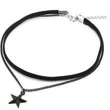 Load image into Gallery viewer, Ladies Womens Two-Rows Black Choker Necklace with Black Chain and Pentagram Star Charm Pendant Multilayer Collar Necklace