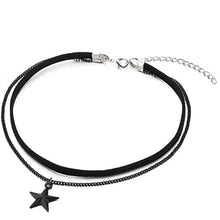 Load image into Gallery viewer, Ladies Womens Two-Rows Black Choker Necklace with Black Chain and Pentagram Star Charm Pendant Multilayer Collar Necklace