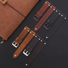 Load image into Gallery viewer, Leather Watchband Black Dark Brown Oil Wax Leather Watch Strap Italian 18mm 20mm 22mm Quick Release Watch Belt Handmade