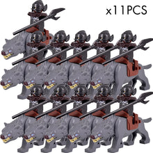 Load image into Gallery viewer, MOC Medieval lotr Figures Orc Soldiers Raider Vargr Wolf Elephant Mount Knights Building Blocks Bricks Toys for children gifts
