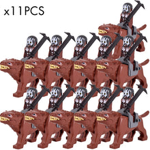 Load image into Gallery viewer, MOC Medieval lotr Figures Orc Soldiers Raider Vargr Wolf Elephant Mount Knights Building Blocks Bricks Toys for children gifts