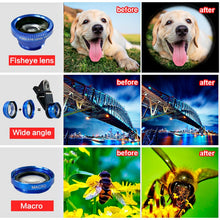 Load image into Gallery viewer, Macro Lens For Phone Lens 3 in 1 Cell Phone Magnifier Wide Angle Macro Fisheye Lens For Mobile Phones Lens For Macro Photography