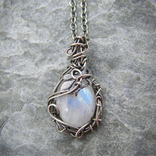Load image into Gallery viewer, Moonstone Pendant Necklace Artificial Gems Alloy Rattan Vintage Women Necklaces for Lady Girls Waterdrop Stone Necklace Jewelry