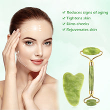 Load image into Gallery viewer, Natural Facial Massager Face Roller Gua Sha Scraper Double Heads Jade Stone Roller Skin Care Rose Quartz Massage for Face Body