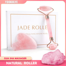 Load image into Gallery viewer, Natural Facial Massager Face Roller Gua Sha Scraper Double Heads Jade Stone Roller Skin Care Rose Quartz Massage for Face Body
