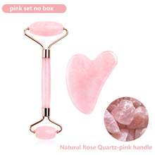 Load image into Gallery viewer, Natural Rose Quartz Jade Roller Gua Sha Set Facial Body Massager Roller Jade Stone Massage Set Face Lifting Beauty Massage Tools