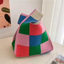 Load image into Gallery viewer, New Wide Striped Handmade Knitted Handbag Minimalist Korean Women Mini Knot Wrist Bag Tote Bag Student Reusable Shopping Bags