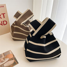 Load image into Gallery viewer, New Wide Striped Handmade Knitted Handbag Minimalist Korean Women Mini Knot Wrist Bag Tote Bag Student Reusable Shopping Bags