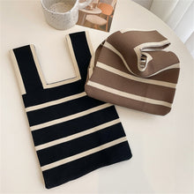 Load image into Gallery viewer, New Wide Striped Handmade Knitted Handbag Minimalist Korean Women Mini Knot Wrist Bag Tote Bag Student Reusable Shopping Bags