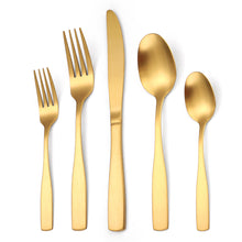 Load image into Gallery viewer, Tableware Stainless Steel Matte Tableware Square Handle Knife, Fork and Spoon Black Western Food Suit Five 5-Piece Set