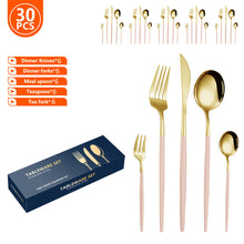 Load image into Gallery viewer, Stainless Steel Tableware Set Portuguese Steak Knife, Fork and Spoon 5 Components 30-Piece Set Color Box Packaging
