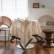 Load image into Gallery viewer, Polyester Linen Solid Color Tablecloth Khaki Tassel American Tablecloth