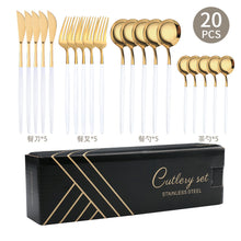Load image into Gallery viewer, Steak Knife and Fork round Spoon Stainless Steel Spoon Portuguese Tableware Golden Set Spork