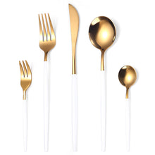 Load image into Gallery viewer, Portugal Gold Stainless Steel Tableware Five-Piece Set Tableware Set Knife, Fork and Spoon