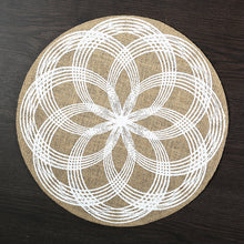 Load image into Gallery viewer, Round simple style natural color, evening placemat table mat coaster Japanese style, environmentally friendly fringed jute placemat