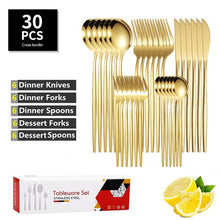 Load image into Gallery viewer, Stainless Steel Tableware Portuguese Knife and Fork 30-Piece Set Western Food Golden Steak Knife, Fork and Spoon Light Luxury Gift Set