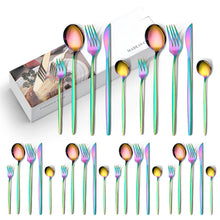 Load image into Gallery viewer, Stainless Steel Knife and Forks 30-Piece Set Portuguese Tableware Meal Golden Steak Knife, Fork and Spoon Gift Box Set