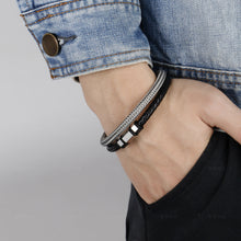 Load image into Gallery viewer, E-Commerce Stainless Steel Simple Steel Wire Woven Bracelet Men's Leather Magnetic Snap Titanium Steel