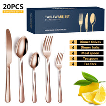 Load image into Gallery viewer, Stainless Steel Tableware Set Western Food/Steak Knife, Fork and Spoon 20-Piece Set