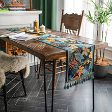 Load image into Gallery viewer, American Vintage Table Runner Yarn-Dyed Jacquard Tropical Rainforest Tassel Household Polyester Tablecloth Table Runner Tailstock Flag