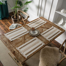 Load image into Gallery viewer, Cotton and Linen Table Runner Striped Stitching Two-Color Woven Tassel Natural Material American Tablecloth