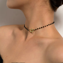 Load image into Gallery viewer, Elegant Black Crystal Glass Bead Chain Simple OT Buckle Short Flower Necklace