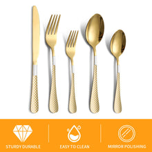 Load image into Gallery viewer, Stainless Steel Tableware Set Plaid Handle Knife, Fork and Spoon Christmas Tableware Gift Box 20-Piece Set