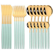 Load image into Gallery viewer, Stainless Steel Tableware 24-Piece Set Bright Portuguese Western Food Gold Knife, Fork and Spoon I