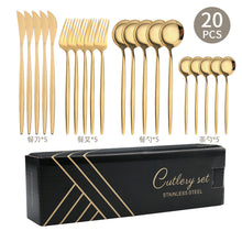 Load image into Gallery viewer, Steak Knife and Fork round Spoon Stainless Steel Spoon Portuguese Tableware Golden Set Spork