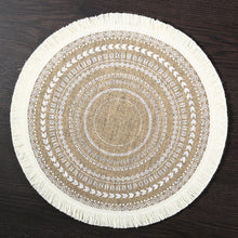 Load image into Gallery viewer, Round simple style natural color, evening placemat table mat coaster Japanese style, environmentally friendly fringed jute placemat