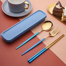 Load image into Gallery viewer, Stainless Steel Convenient Tableware Chopsticks Spoon Kit Portuguese Tableware Three-Piece Set Gift for Students