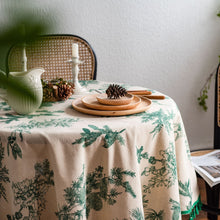 Load image into Gallery viewer, Cotton Linen Tablecloth Green Pine Branch Printed Tablecloth Korean Napkin Printed Coffee Table Cloth